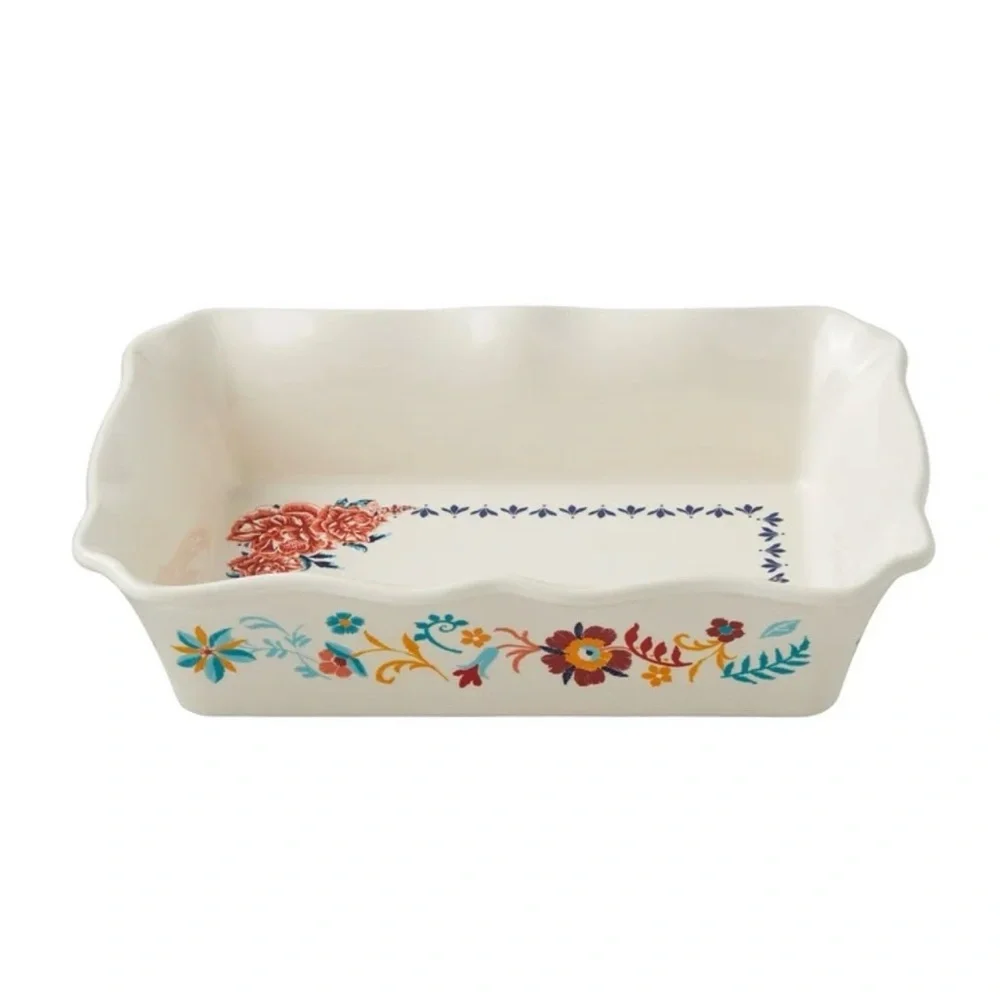 Cream Ceramic Floral Baking Dish
